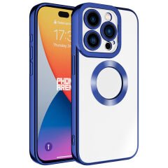 iPhone 15 Pro Kılıf Kamera Korumalı Logo Gösteren Omega Kapak Sierra Mavi