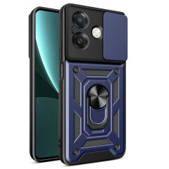 Oppo A3 Kılıf Magnetik Standlı Kamera Korumalı Sürgülü Vega Kapak Mavi
