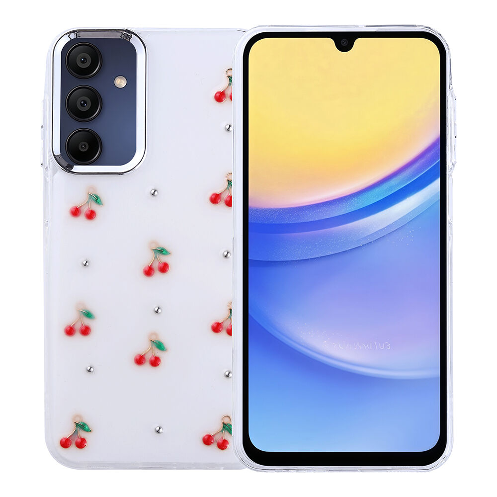 Samsung Galaxy A15 Kılıf Airbag Tasarımlı Simli Şeffaf Kutup Kapak Kiraz