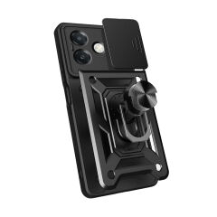 Oppo A3x 4G Kılıf Magnetik Standlı Kamera Korumalı Sürgülü Vega Kapak Siyah