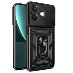Oppo A3x 4G Kılıf Magnetik Standlı Kamera Korumalı Sürgülü Vega Kapak Siyah