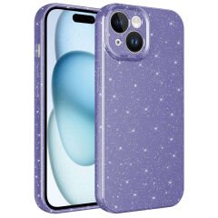 iPhone 15 Plus Kılıf Kamera Korumalı Simli Lüks Koton Kapak