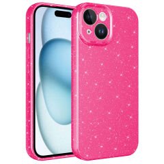 iPhone 15 Plus Kılıf Kamera Korumalı Simli Lüks Koton Kapak