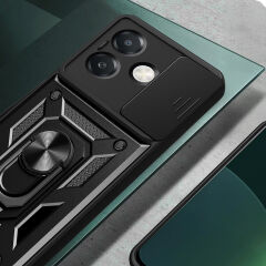 Oppo A3x Kılıf Magnetik Standlı Kamera Korumalı Sürgülü Vega Kapak Mavi