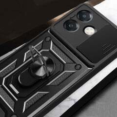 Oppo A3x Kılıf Magnetik Standlı Kamera Korumalı Sürgülü Vega Kapak Mavi