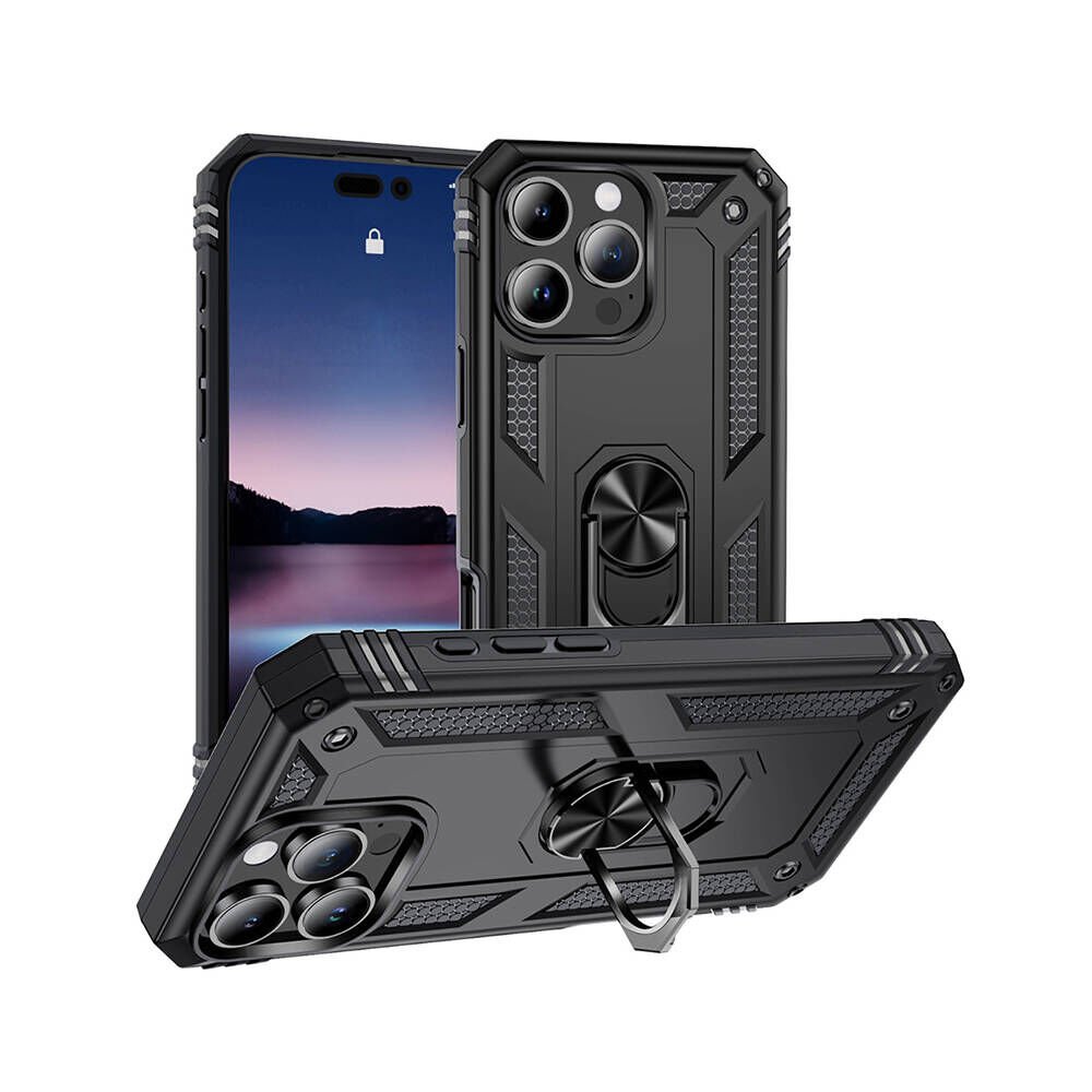 iPhone 16 Pro Kılıf Vega Tank Sert Yüzüklü Standlı Zırh Koruma Kapak Siyah