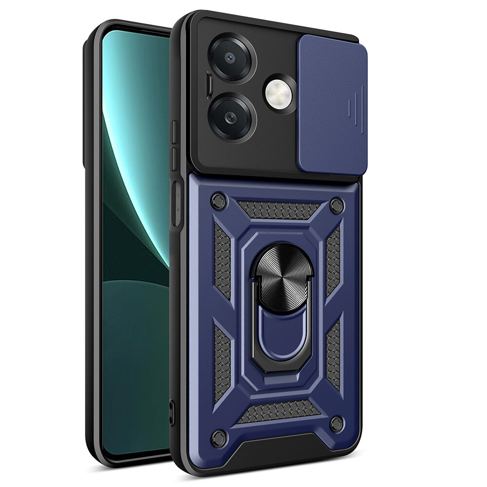 Oppo A3x Kılıf Magnetik Standlı Kamera Korumalı Sürgülü Vega Kapak Mavi