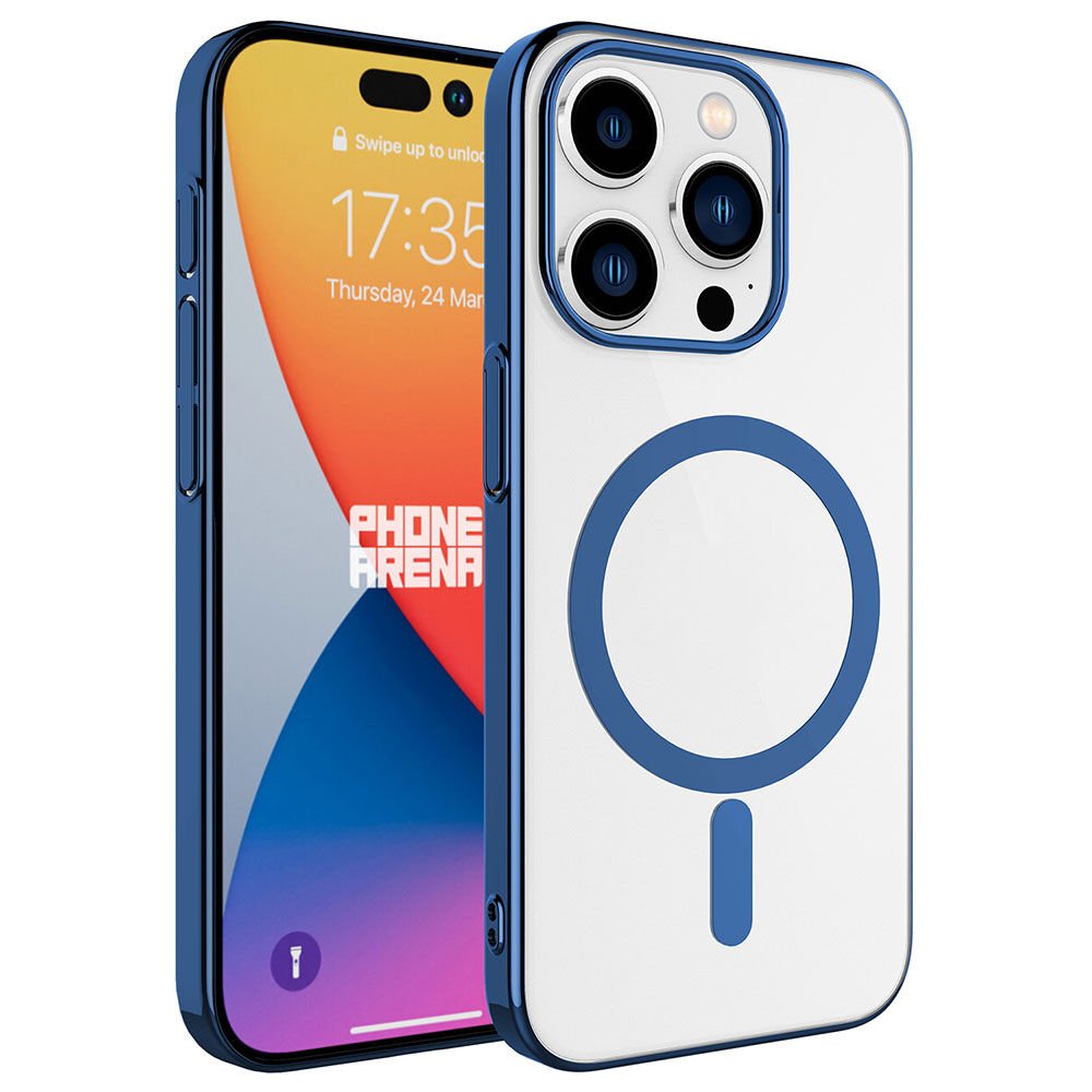 iPhone 15 Pro Kılıf Wireless Şarj Özellikli Pixel Magsafe Kapak Mavi