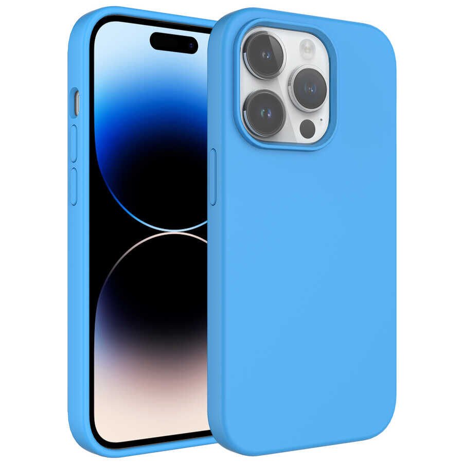 iPhone 14 Pro Max Kılıf Sıvı Teknolojili Silinebilir Sert Kivi Kapak Mavi