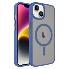 iPhone 14 Kılıf Mat Arka Yüzey Wireless Şarj Özellikli Flet Magsafe Kapak Lacivert