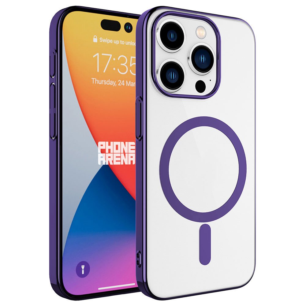 iPhone 15 Pro Kılıf Wireless Şarj Özellikli Pixel Magsafe Kapak Derin Mor