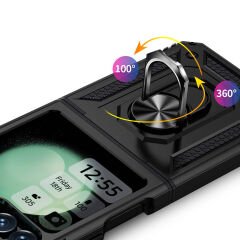 Samsung Galaxy Z Flip 6 Kılıf Vega Tank Sert Yüzüklü Standlı Zırh Koruma Kapak Mavi