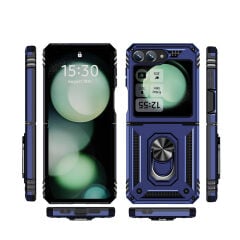Samsung Galaxy Z Flip 6 Kılıf Vega Tank Sert Yüzüklü Standlı Zırh Koruma Kapak Kırmızı
