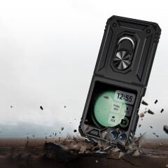 Samsung Galaxy Z Flip 6 Kılıf Vega Tank Sert Yüzüklü Standlı Zırh Koruma Kapak Mavi