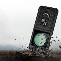 Samsung Galaxy Z Flip 6 Kılıf Vega Tank Sert Yüzüklü Standlı Zırh Koruma Kapak Kırmızı