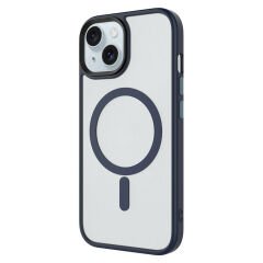 iPhone 14 Kılıf Mat Arka Yüzey Wireless Şarj Özellikli Flet Magsafe Kapak Lacivert