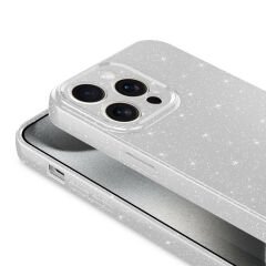 iPhone 15 Pro Kılıf Kamera Korumalı Simli Lüks Koton Kapak Pembe Koyu