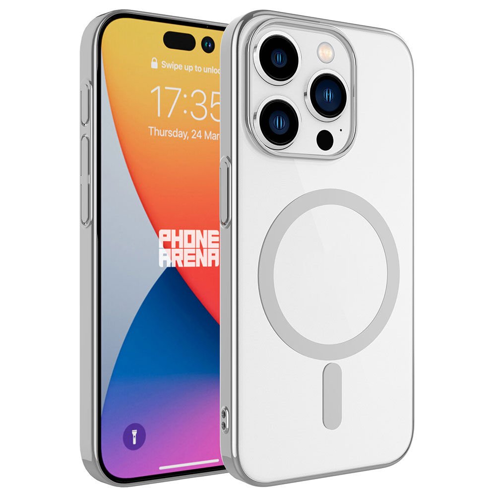 iPhone 15 Pro Kılıf Wireless Şarj Özellikli Pixel Magsafe Kapak Koyu Gri