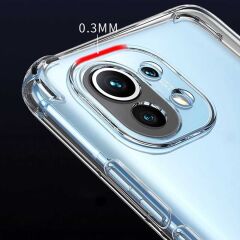 Xiaomi Mi 11 Lite Kılıf Nitro Anti Shock Darbe Emici Köşe Korumalı Şeffaf Silikon Kapak Renksiz