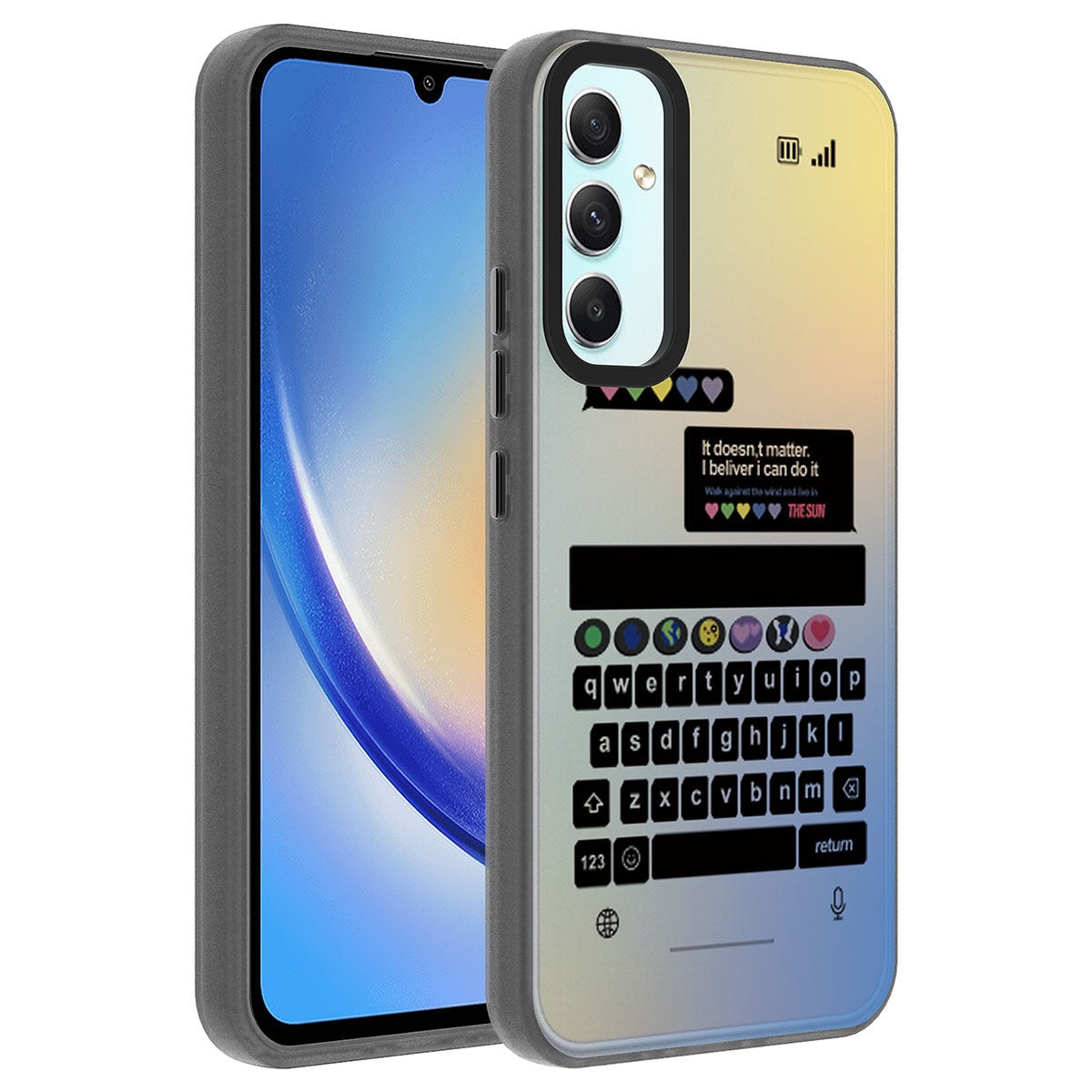 Samsung Galaxy A34 Kılıf Desenli Dragon Sert Kapak Kılıf Klavye