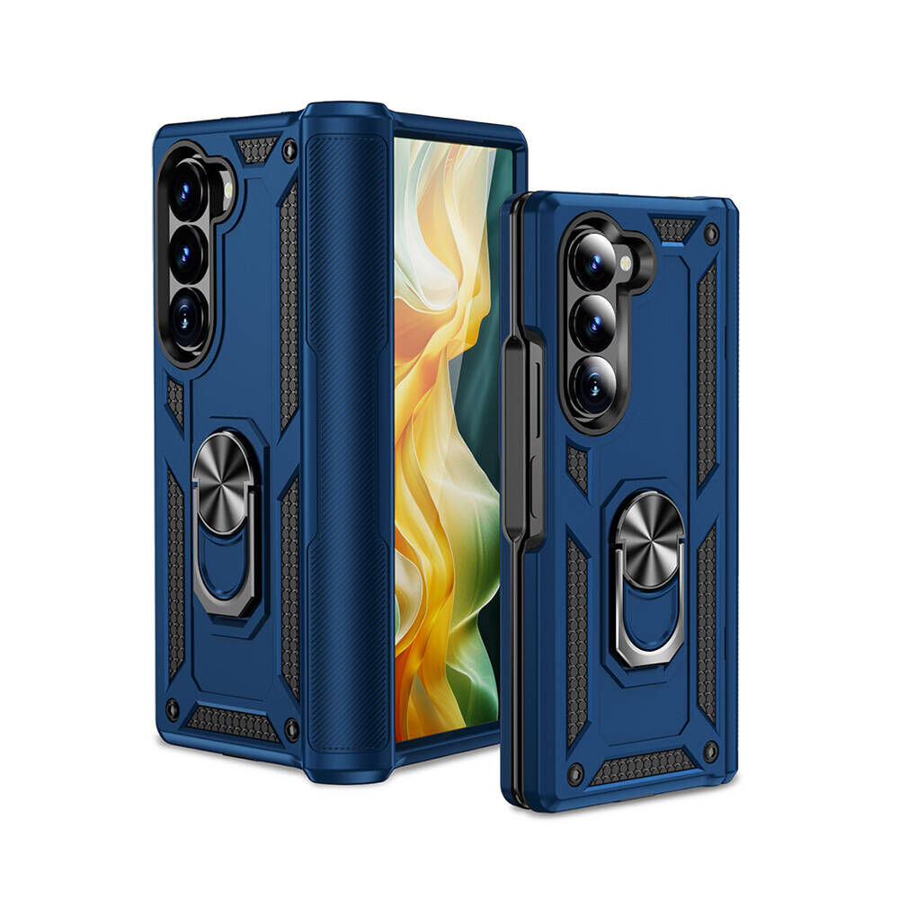 Samsung Galaxy Z Fold 6 Kılıf Vega Tank Sert Yüzüklü Standlı Zırh Koruma Kapak Mavi