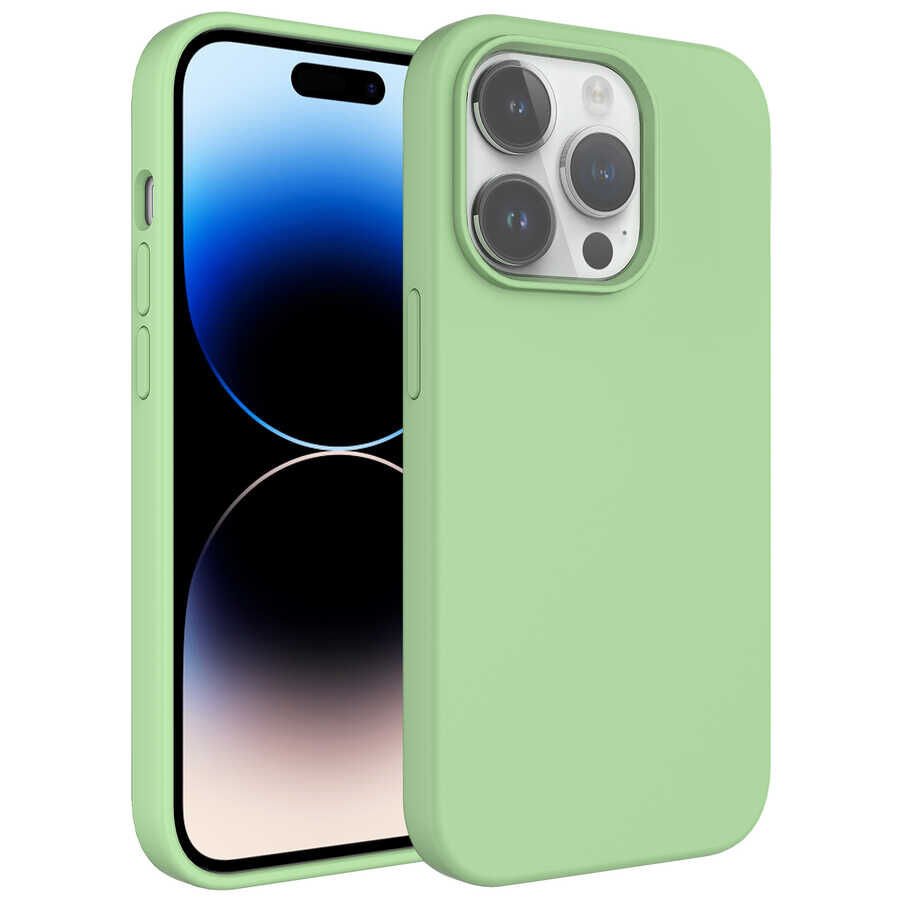 iPhone 14 Pro Max Kılıf Sıvı Teknolojili Silinebilir Sert Kivi Kapak Açık Yeşil