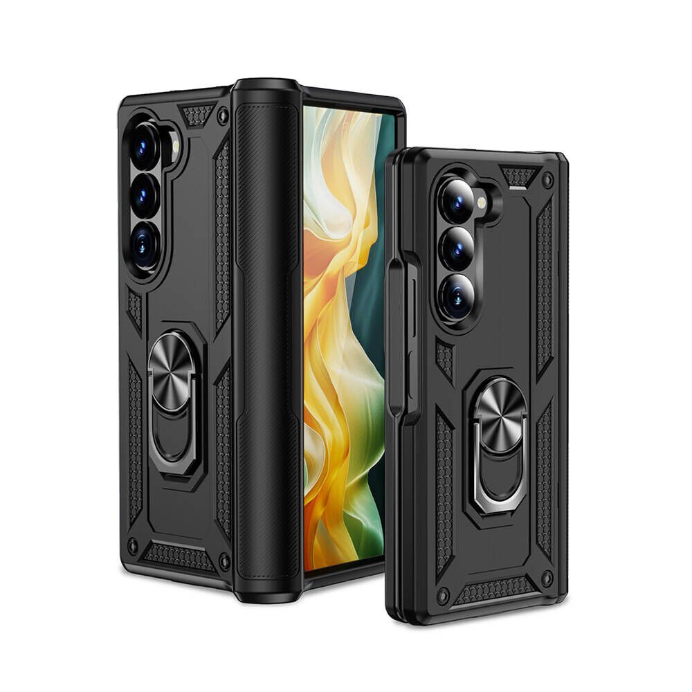 Samsung Galaxy Z Fold 6 Kılıf Vega Tank Sert Yüzüklü Standlı Zırh Koruma Kapak Siyah