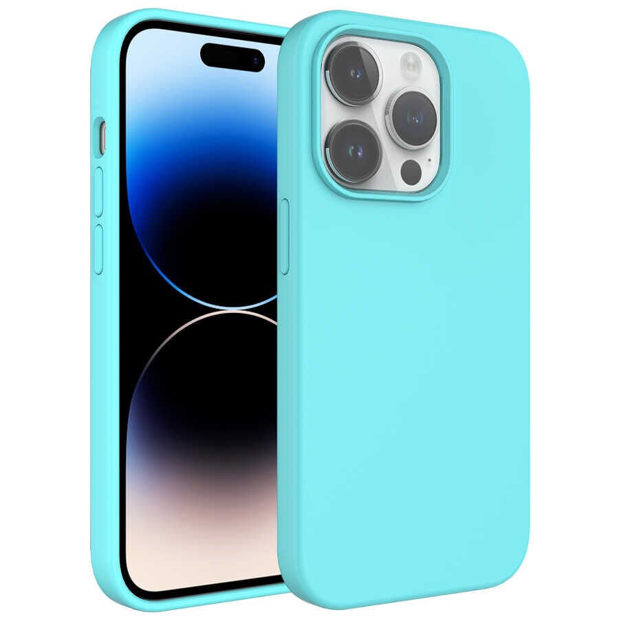 iPhone 14 Pro Max Kılıf Sıvı Teknolojili Silinebilir Sert Kivi Kapak Turkuaz