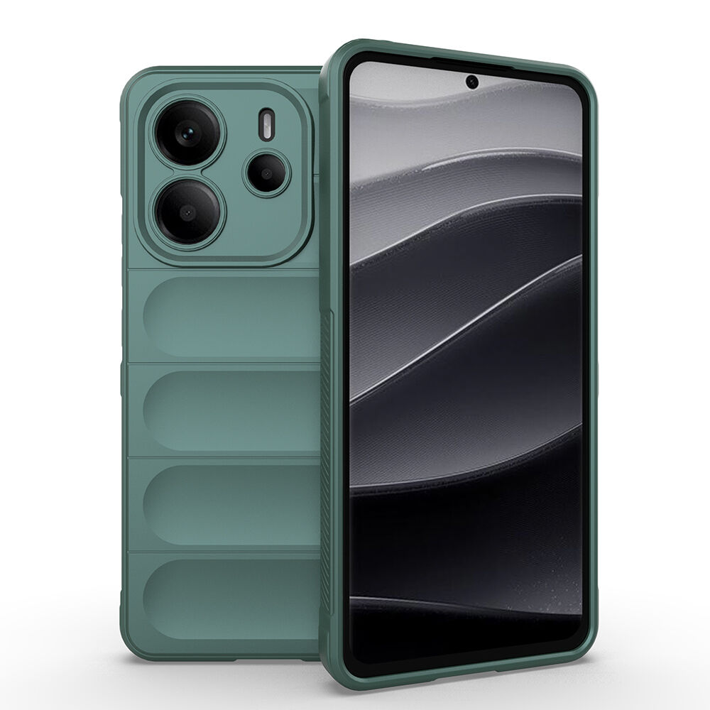 Xiaomi Redmi Note 14 4G Kılıf Esnek TPU Oyuklu Arka Yüzey Tasarımlı Etnik Silikon Kapak Koyu Yeşil
