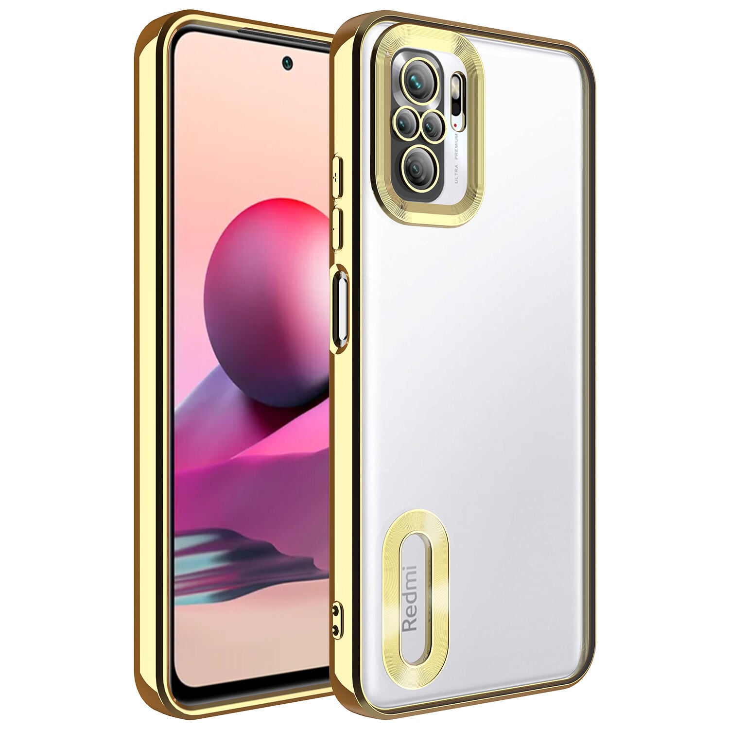 Xiaomi Redmi Note 10S Kılıf Kamera Korumalı Logo Gösteren Omega Kapak kılıf Gold