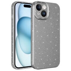 iPhone 15 Kılıf Kamera Korumalı Simli Lüks Koton Kapak Turuncu