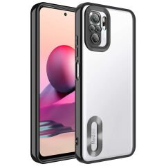 Xiaomi Redmi Note 10S Kılıf Kamera Korumalı Logo Gösteren Omega Kapak kılıf Siyah