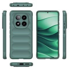 Xiaomi Redmi Note 14 Pro 5G Kılıf Esnek TPU Oyuklu Arka Yüzey Tasarımlı Etnik Silikon Kapak Koyu Yeşil