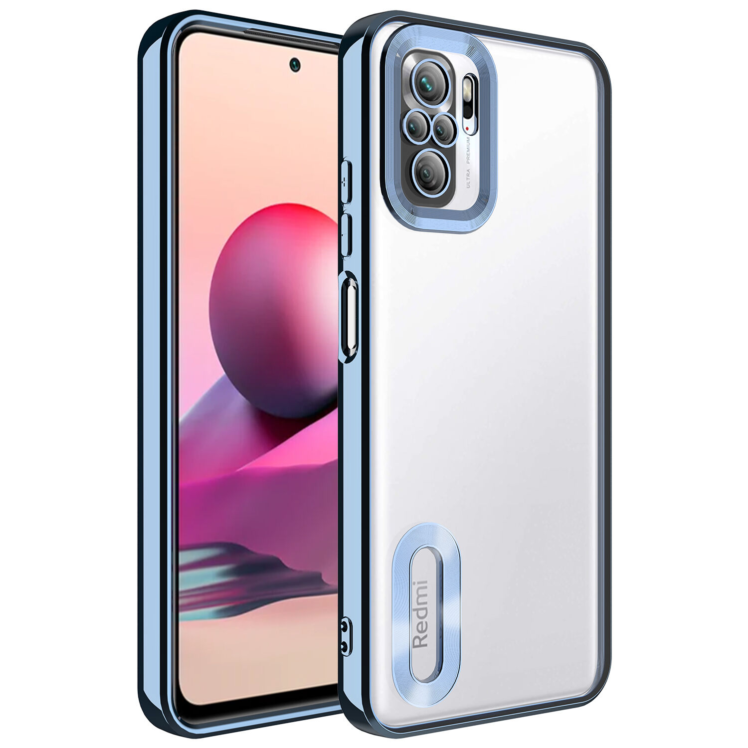 Xiaomi Redmi Note 10S Kılıf Kamera Korumalı Logo Gösteren Omega Kapak kılıf Sierra Mavi