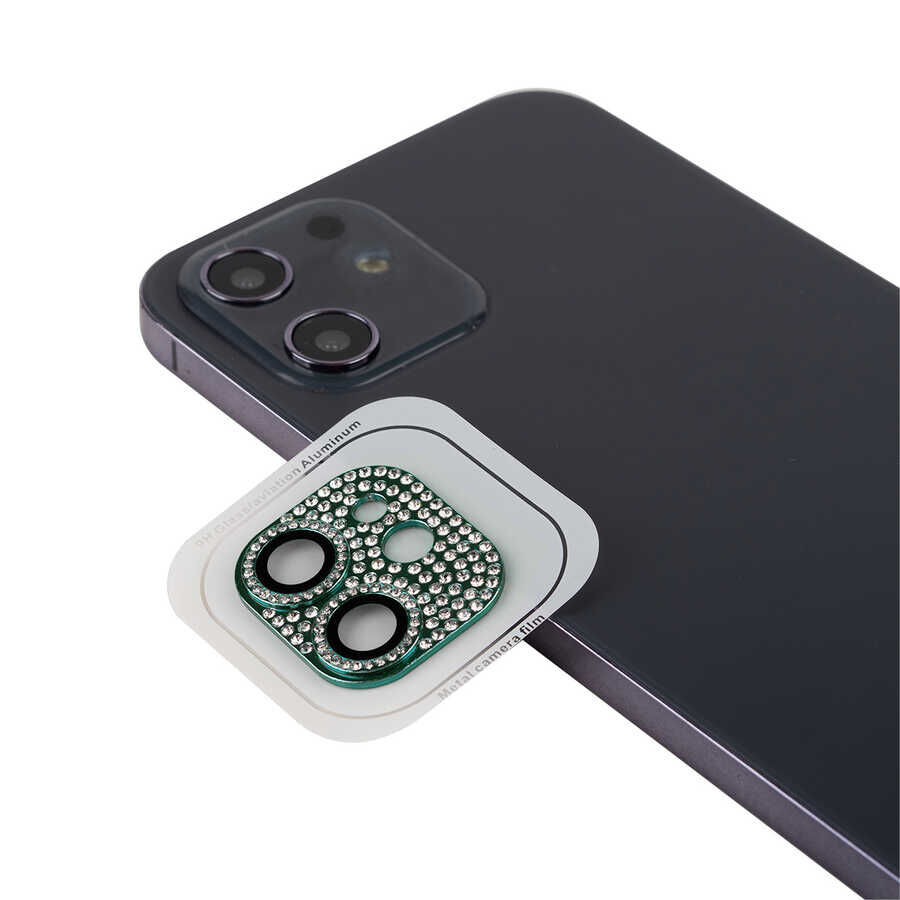 iPhone 12 Mini CL-08 Kamera Lens Koruyucu Koyu Yeşil