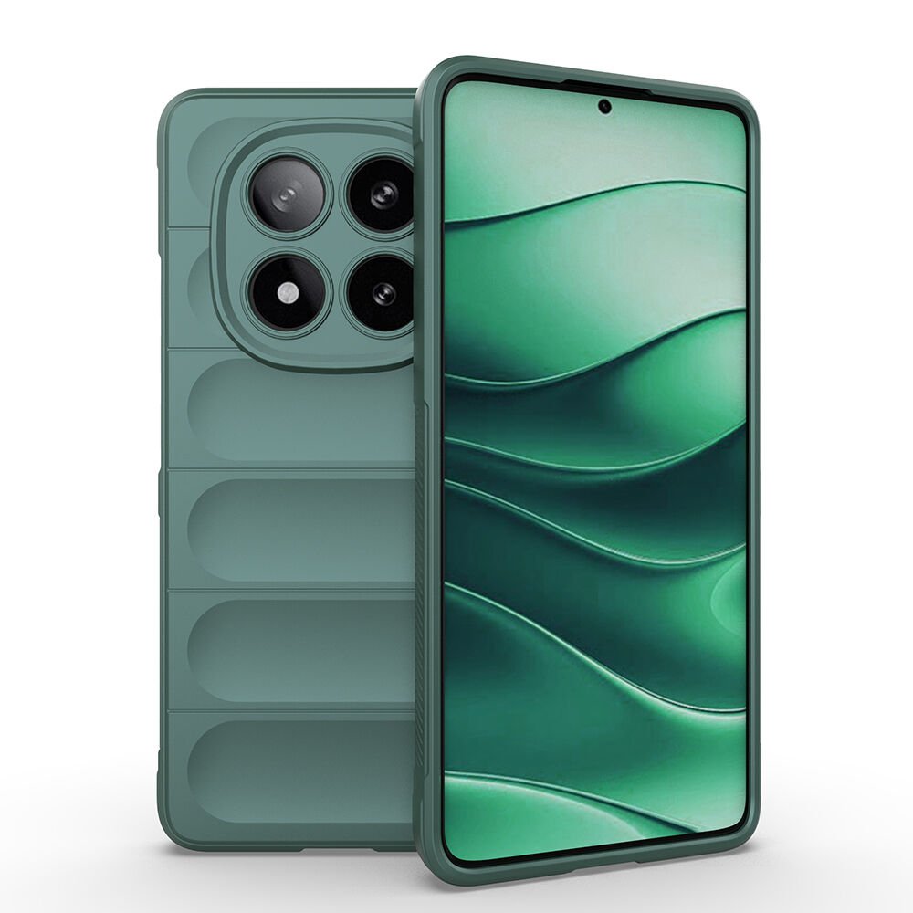 Xiaomi Redmi Note 14 Pro 5G Kılıf Esnek TPU Oyuklu Arka Yüzey Tasarımlı Etnik Silikon Kapak Koyu Yeşil