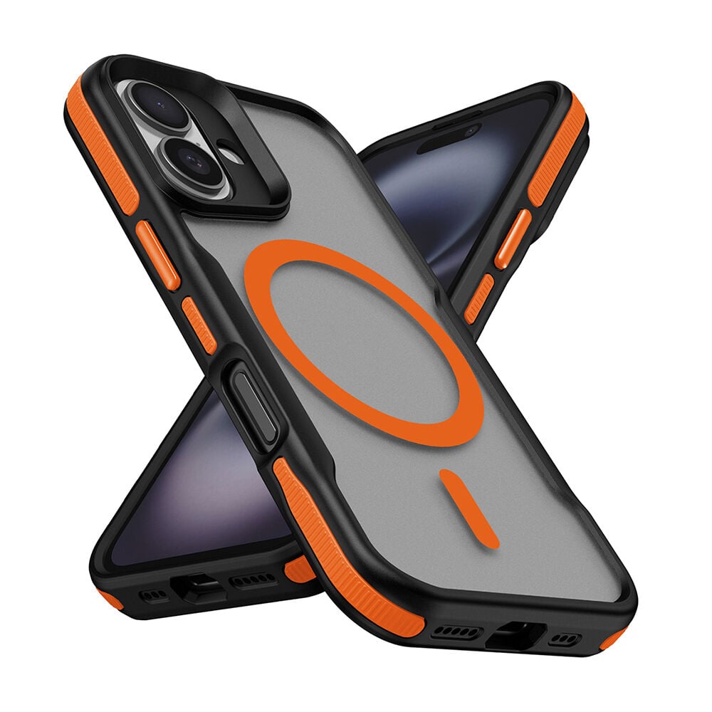 iPhone 16 Plus Kılıf Magsafe Şarj Özellikli Renkli Kenar Airbag Şeritli Lamer Kapak Turuncu
