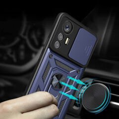 Xiaomi Mi 12 Lite Kılıf Magnetik Standlı Kamera Korumalı Sürgülü Vega Kapak Mavi