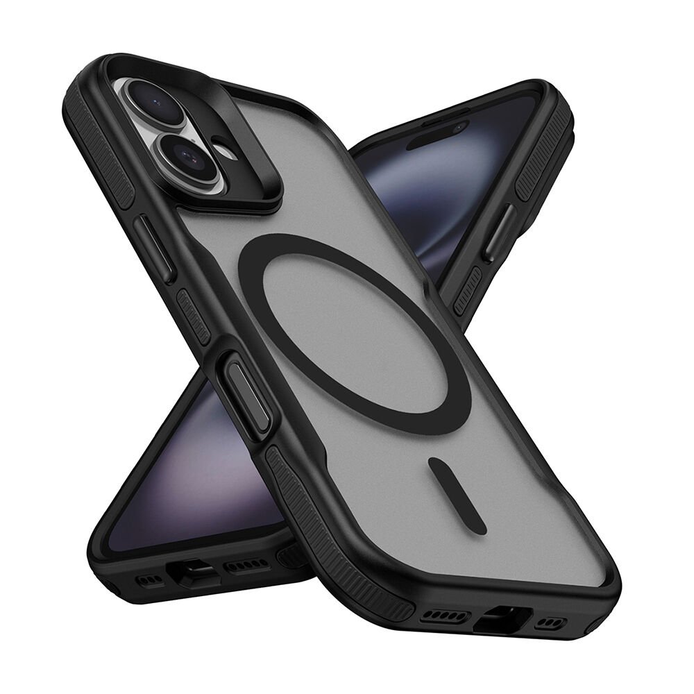 iPhone 16 Plus Kılıf Magsafe Şarj Özellikli Renkli Kenar Airbag Şeritli Lamer Kapak Siyah