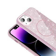 iPhone 13 Kılıf Magsafe Şarj Özellikli Parlayan Simli Okso Kapak