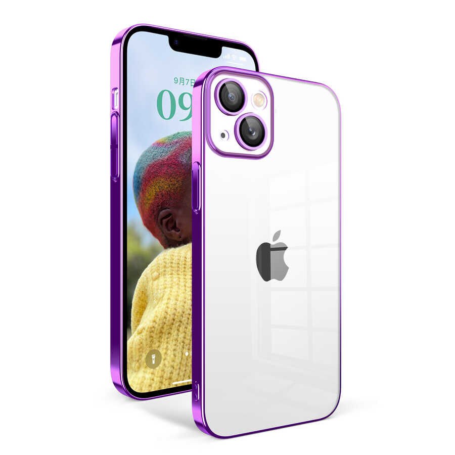 iPhone 14 Kılıf Kamera Korumalı Renkli Çerçevel Garaj Kapak Lila