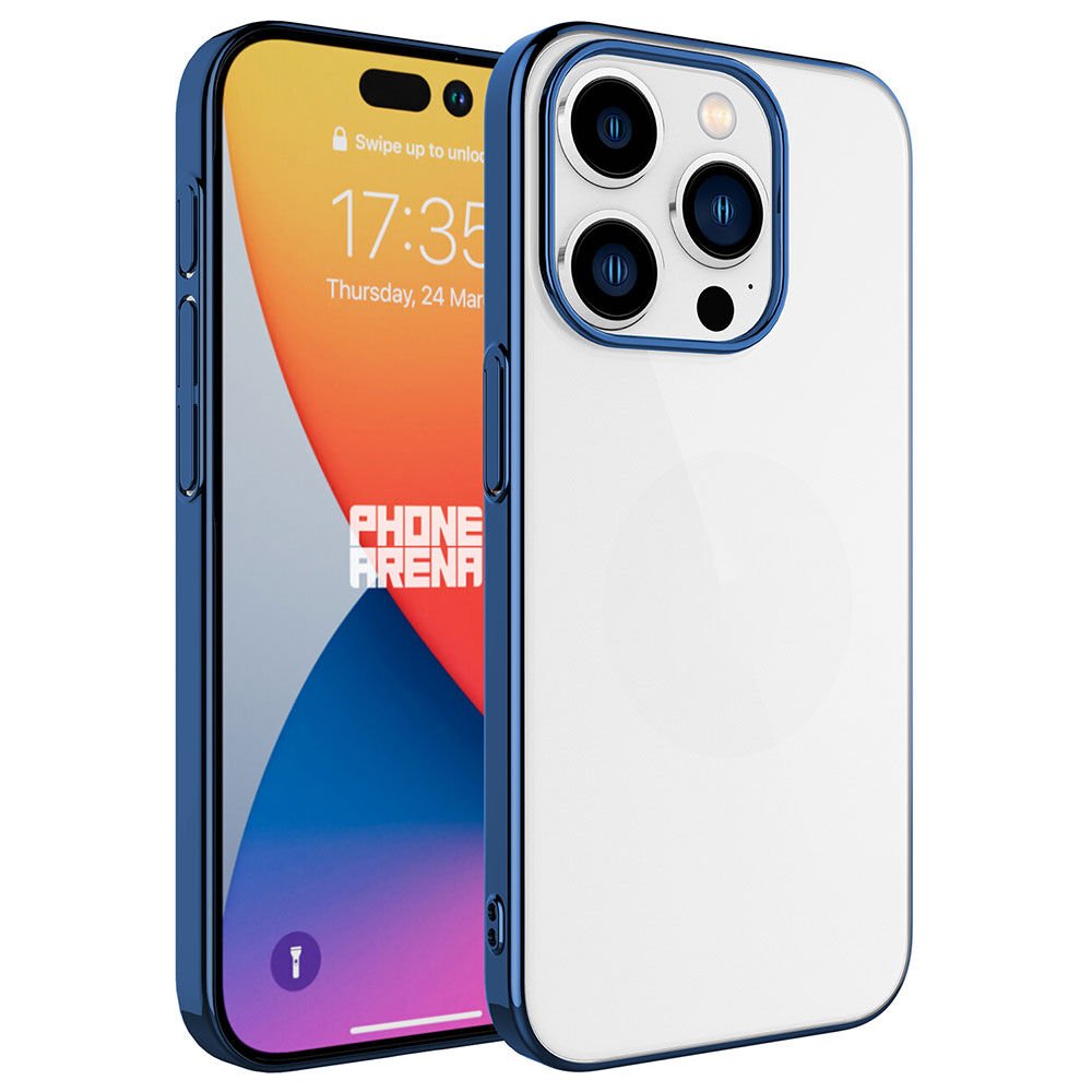 iPhone 15 Pro Kılıf Sert PC Renkli Çerçeveli Riksos Kapak Mavi