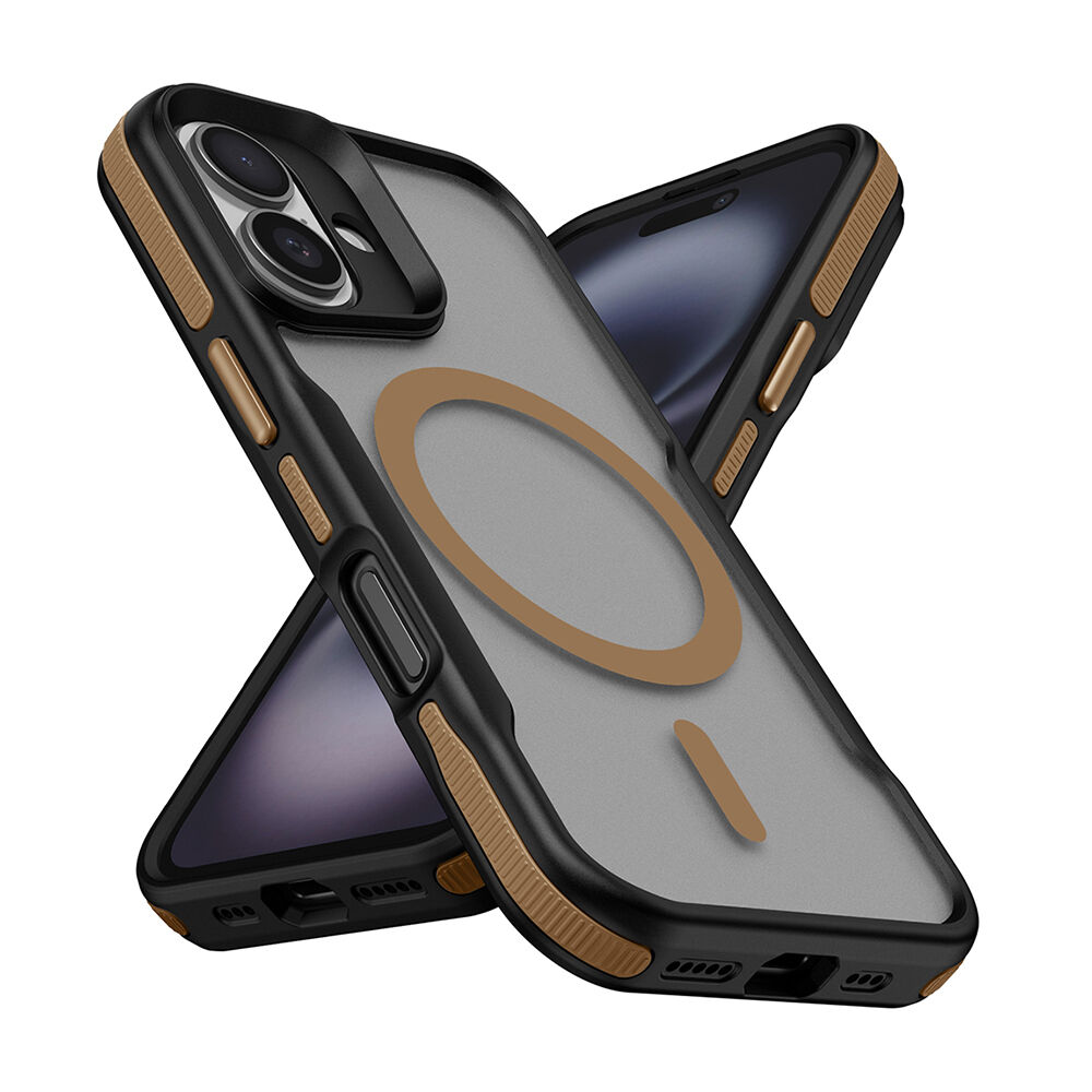 iPhone 16 Kılıf Magsafe Şarj Özellikli Renkli Kenar Airbag Şeritli Lamer Kapak Titanyum-Gold