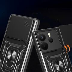 Xiaomi Redmi Note 14 Kılıf Magnetik Standlı Kamera Korumalı Sürgülü Vega Kapak