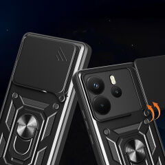 Xiaomi Redmi Note 14 Kılıf Magnetik Standlı Kamera Korumalı Sürgülü Vega Kapak