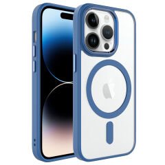 iPhone 14 Pro Kılıf Wireless Şarj Özellikli Krom Magsafe Silikon Kapak Lavendery Gray