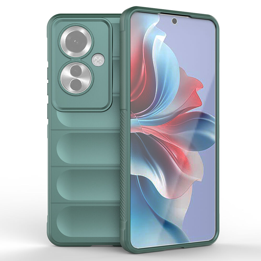 Oppo Reno 11F 5G Kılıf Esnek TPU Oyuklu Arka Yüzey Tasarımlı Etnik Silikon Kapak Koyu Yeşil
