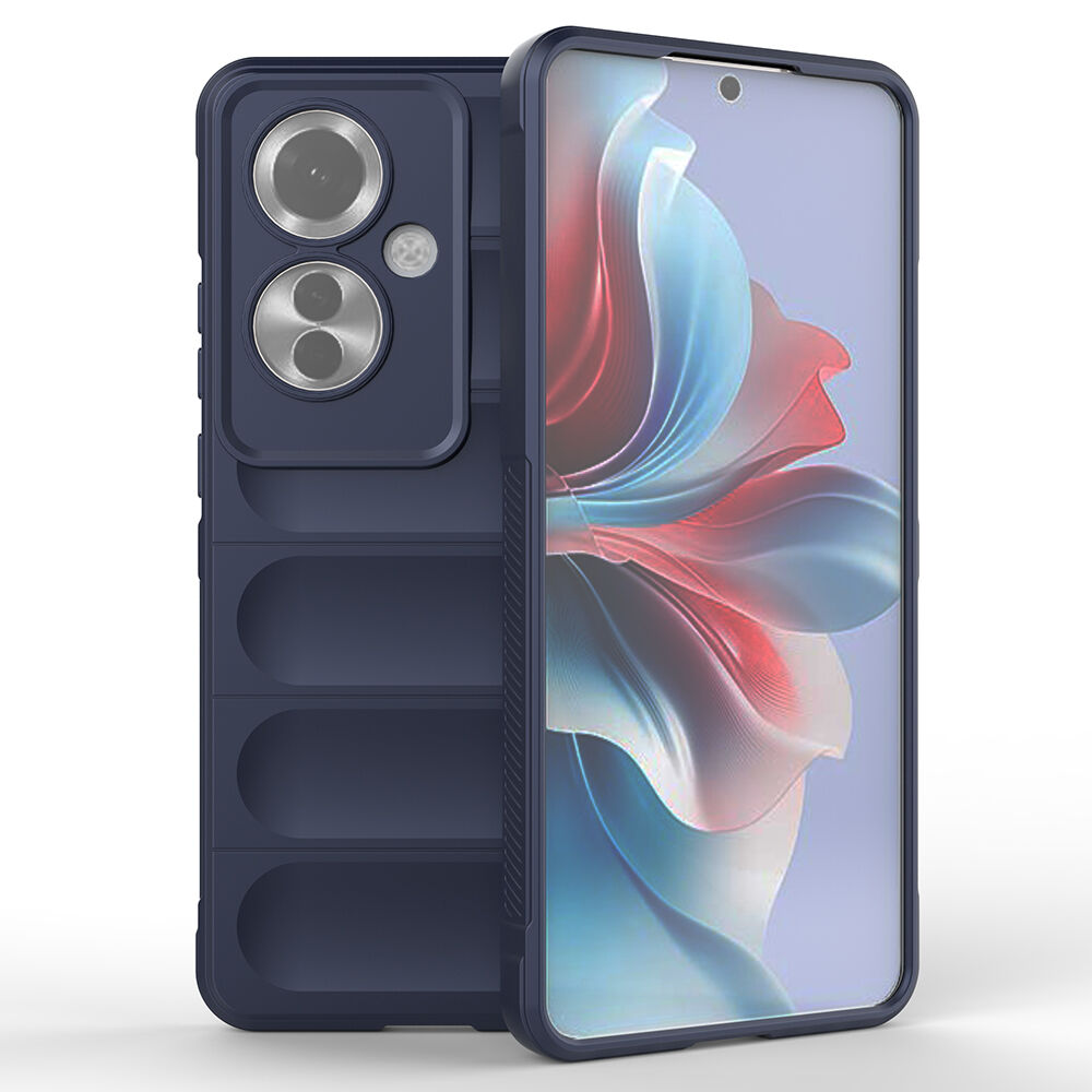 Oppo Reno 11F 5G Kılıf Esnek TPU Oyuklu Arka Yüzey Tasarımlı Etnik Silikon Kapak Lacivert