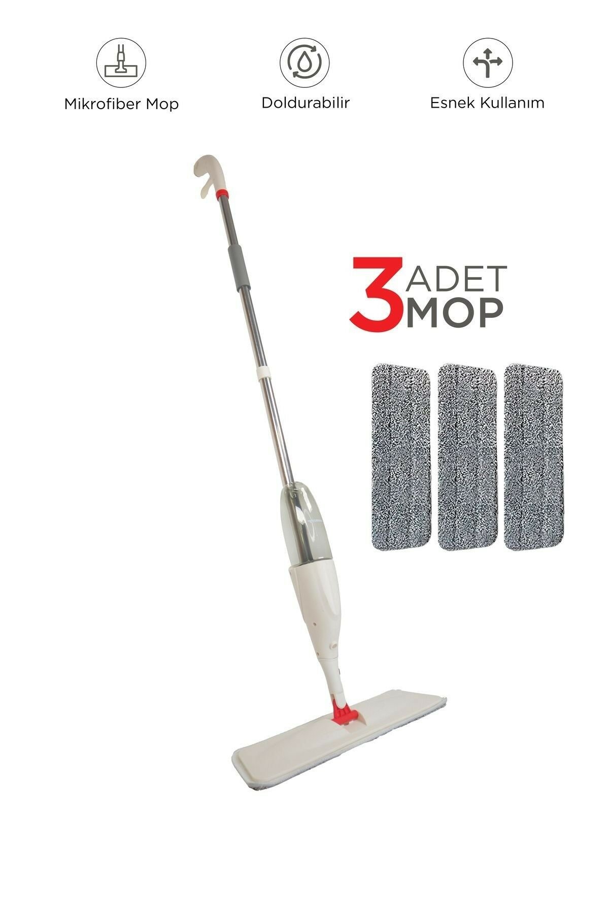 Profesyonel 360 Derece Dönen Su Hazneli Püskürtmeli Sprey Extra 3 Mop Paspas