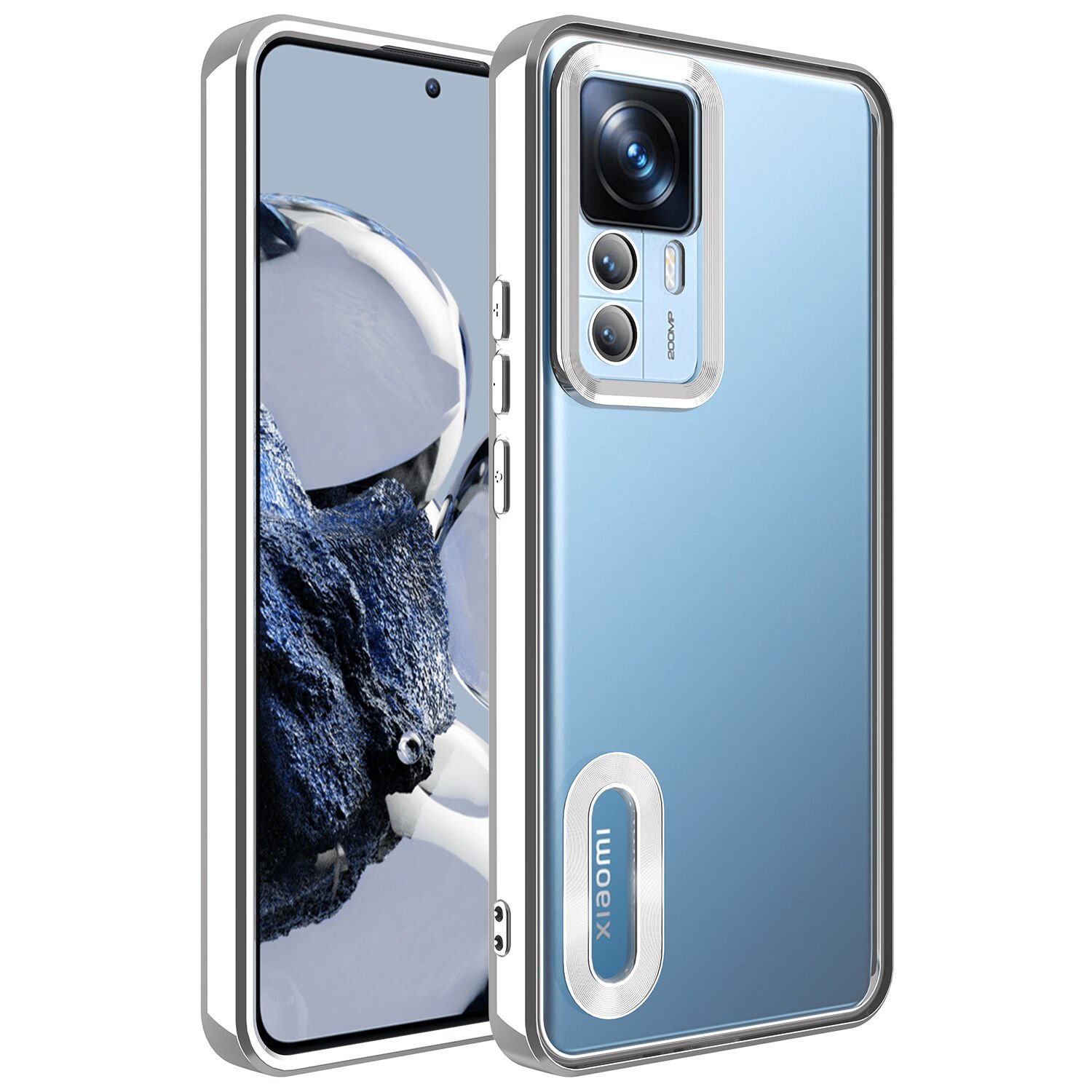 Xiaomi Mi 12T Kılıf Kamera Korumalı Logo Gösteren Omega Kapak kılıf Gümüş